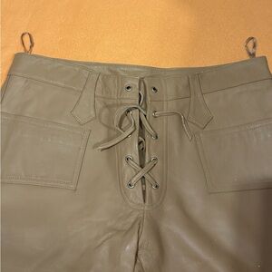 H&J COLLECTION TAN LEATHER PANTS WITH LACE UP CROTCH